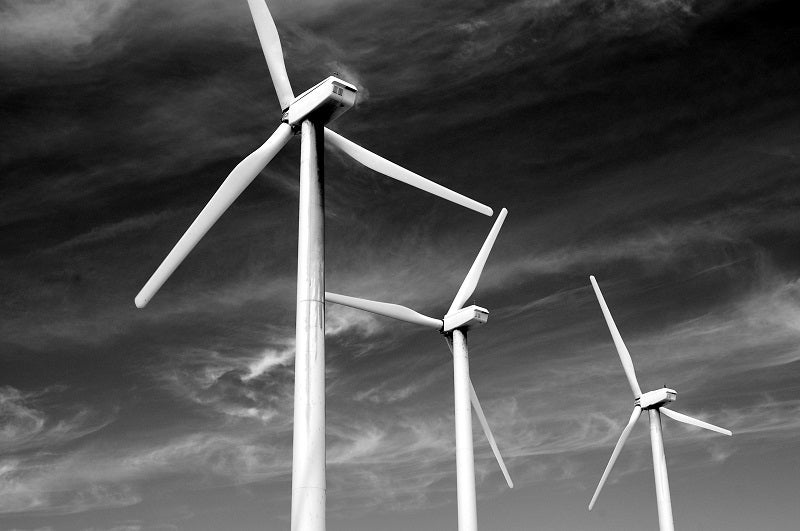 black and white wind turbines