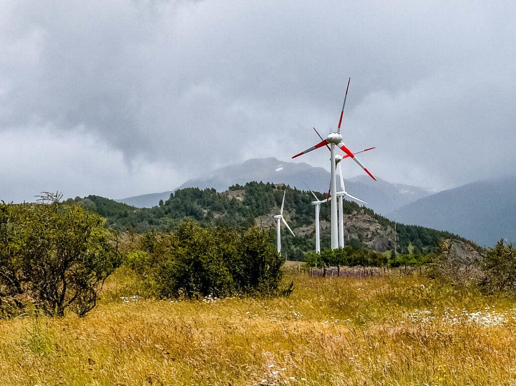 Wind turbines in Coyhaique, Chile