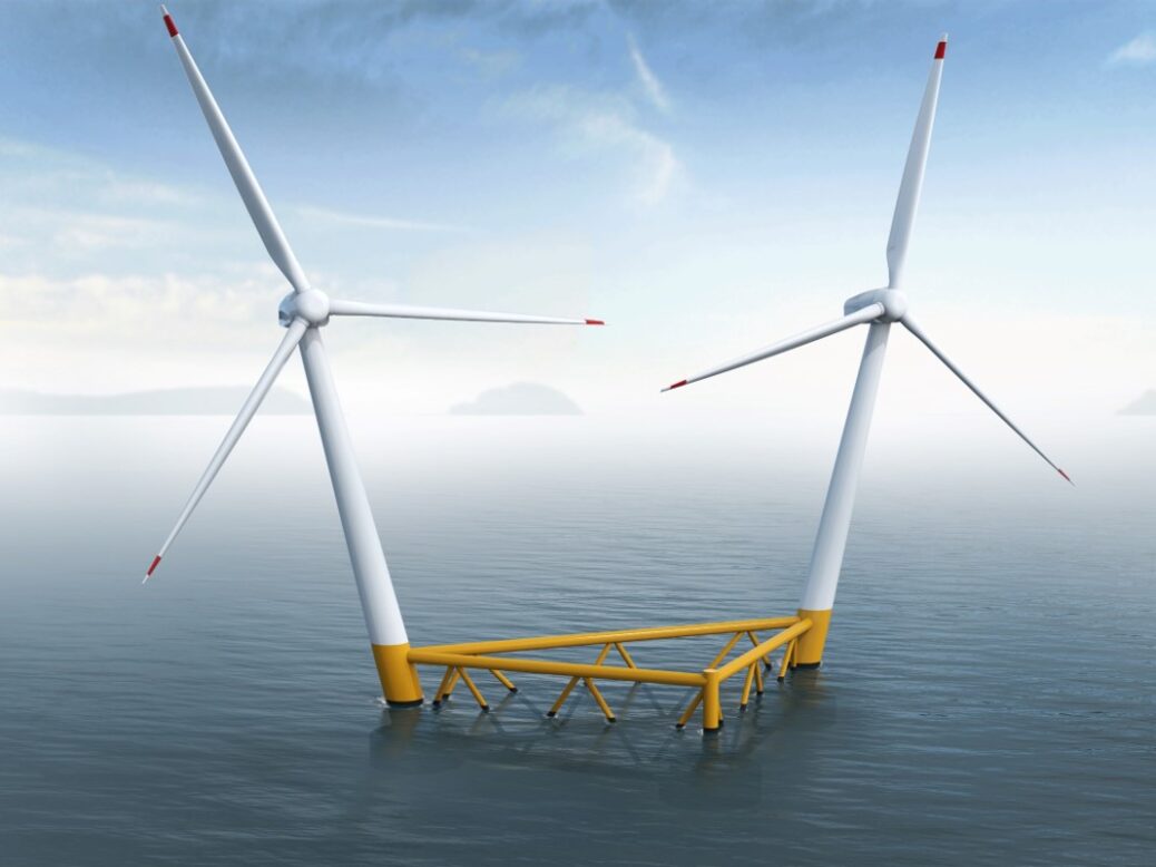 Two offshore turbines on a floating base