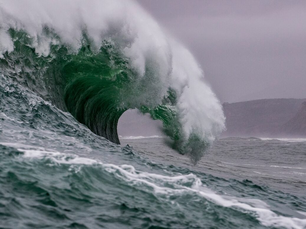 A crashing wave at sea.