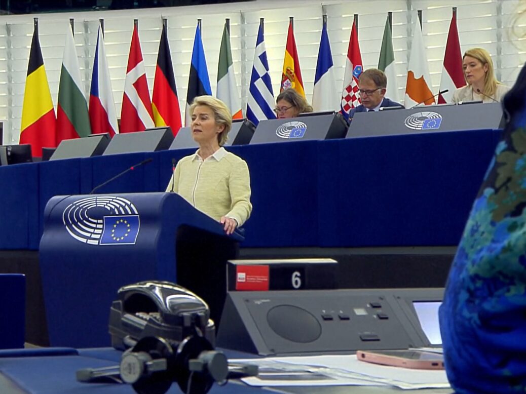 Ursula von der Leyen speaking to the EU Parliament