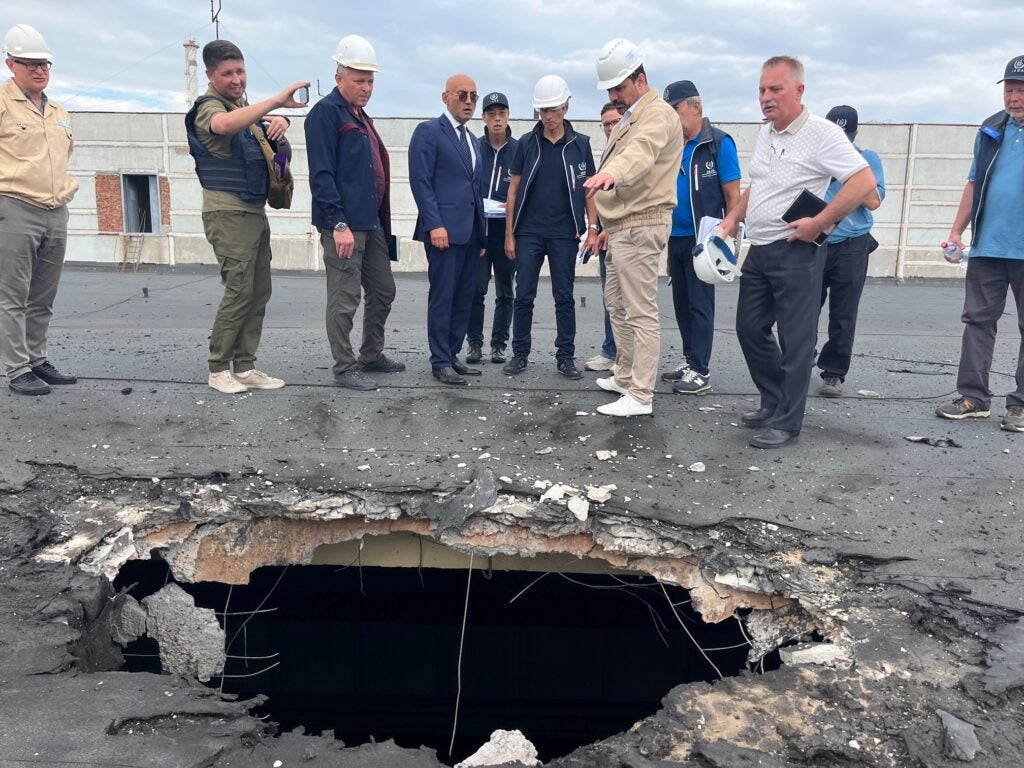 Zaporizhzhia staff brief IAEA mission members on the damage done by shells at the plant