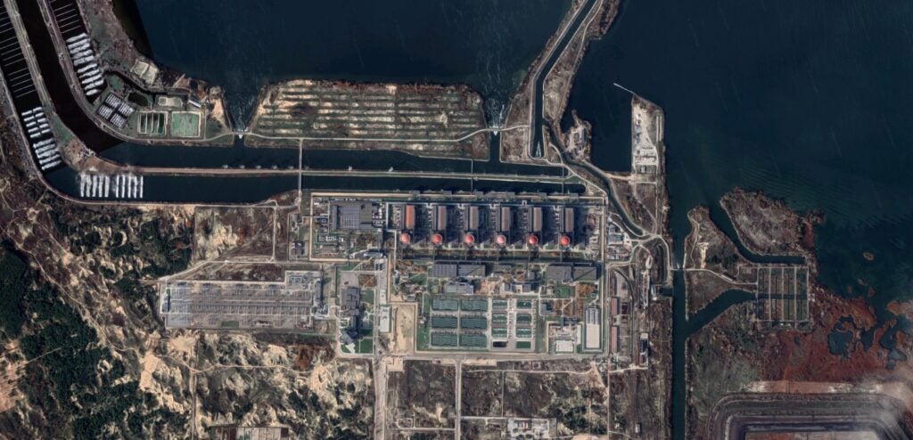 A satellite view of the Zaporizhzhia Nuclear Power Plant
