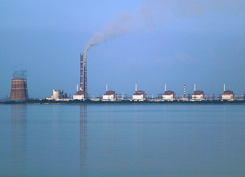 The six reactors of the Zaporizhzhya Nuclear Power Plant from afar