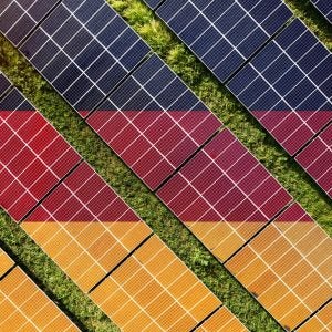 Solar,Farm,Superimposed,With,Flag,Of,Germany.,Symbolizing,Solar,Power